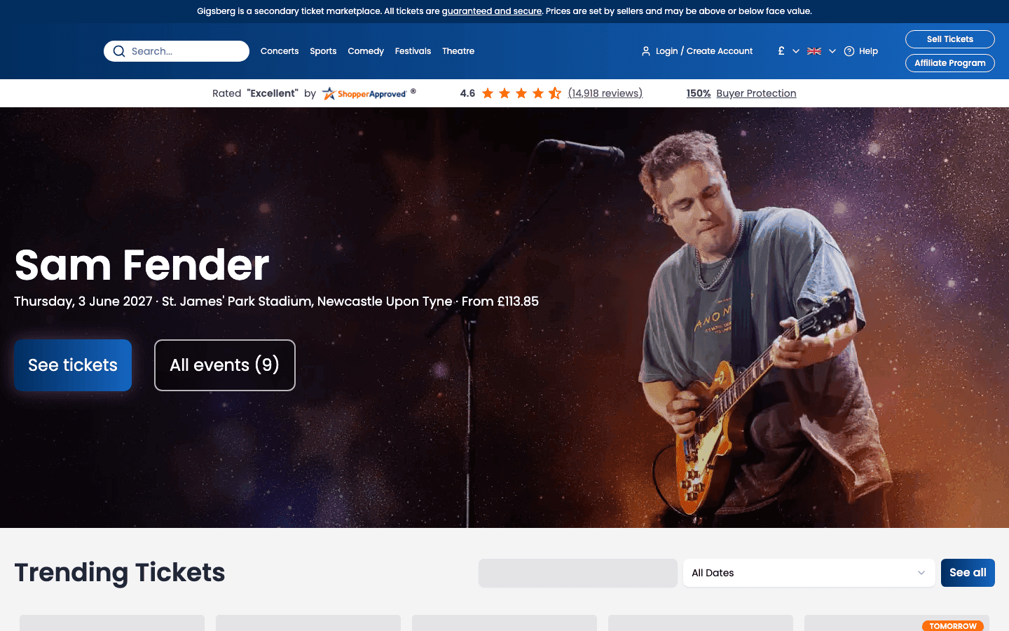 Gigsberg website homepage, captured 29 October 2026