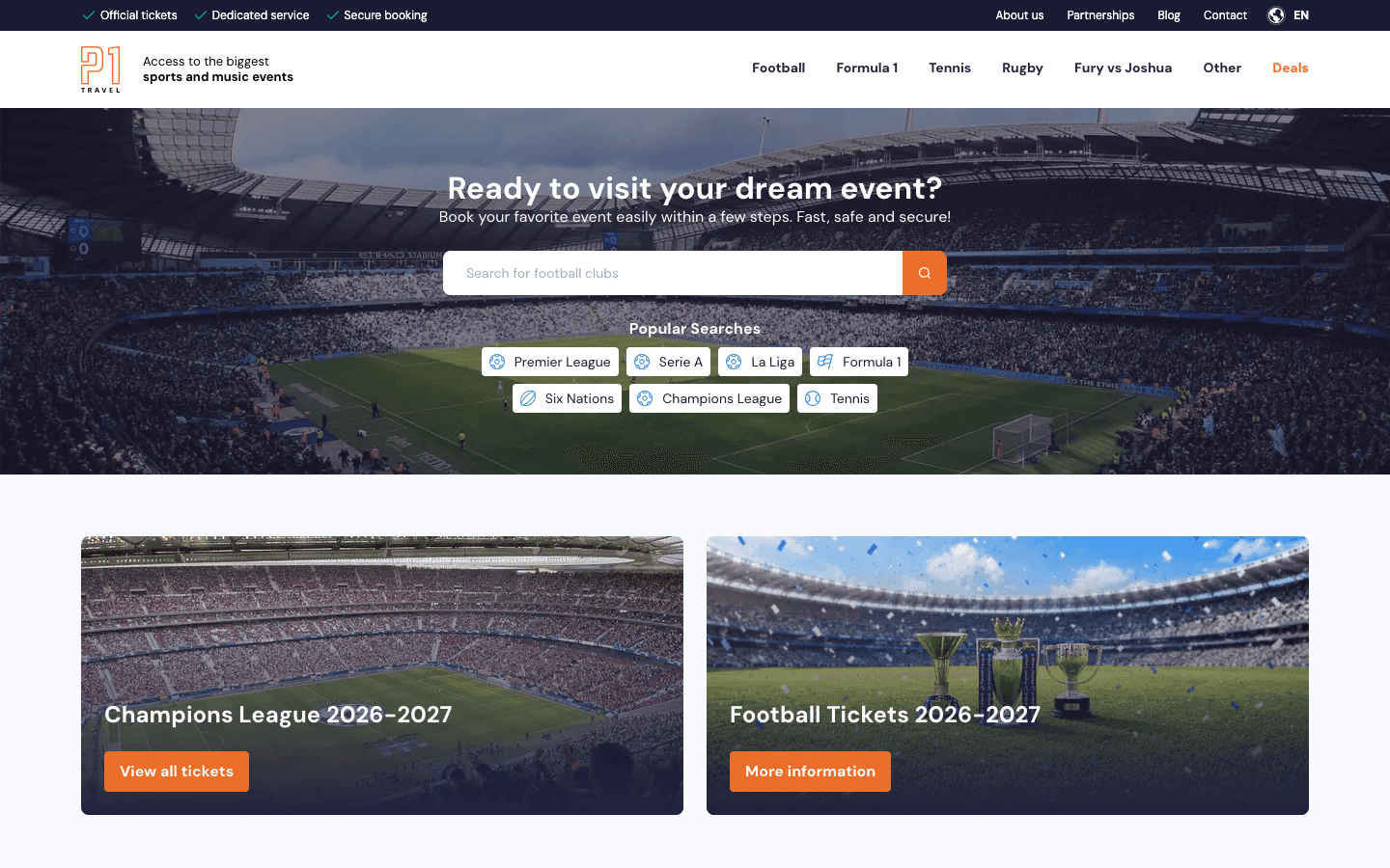 P1 Travel website homepage, captured 29 October 2026