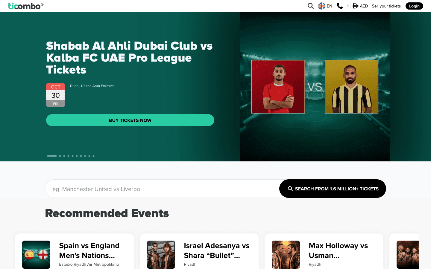Ticombo website homepage, captured 29 October 2026