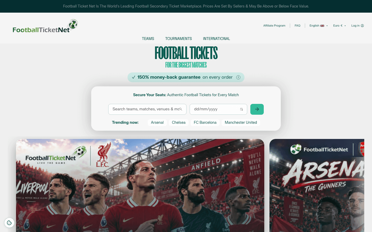 Football Ticket Net website homepage, captured 29 October 2026